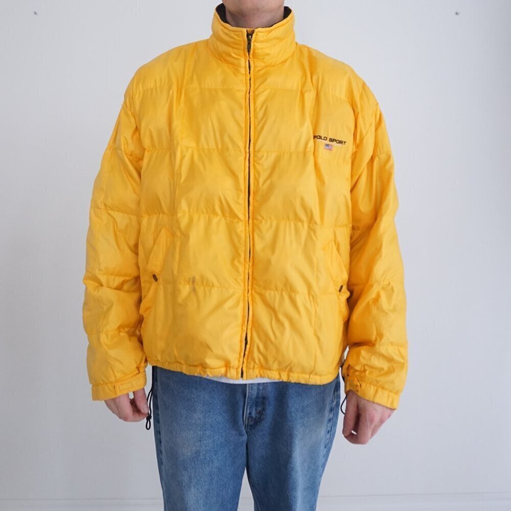 Vintage '90S Polo Ralph Lauren Bright Yellow Puffer Down Feather Winter Jacket L